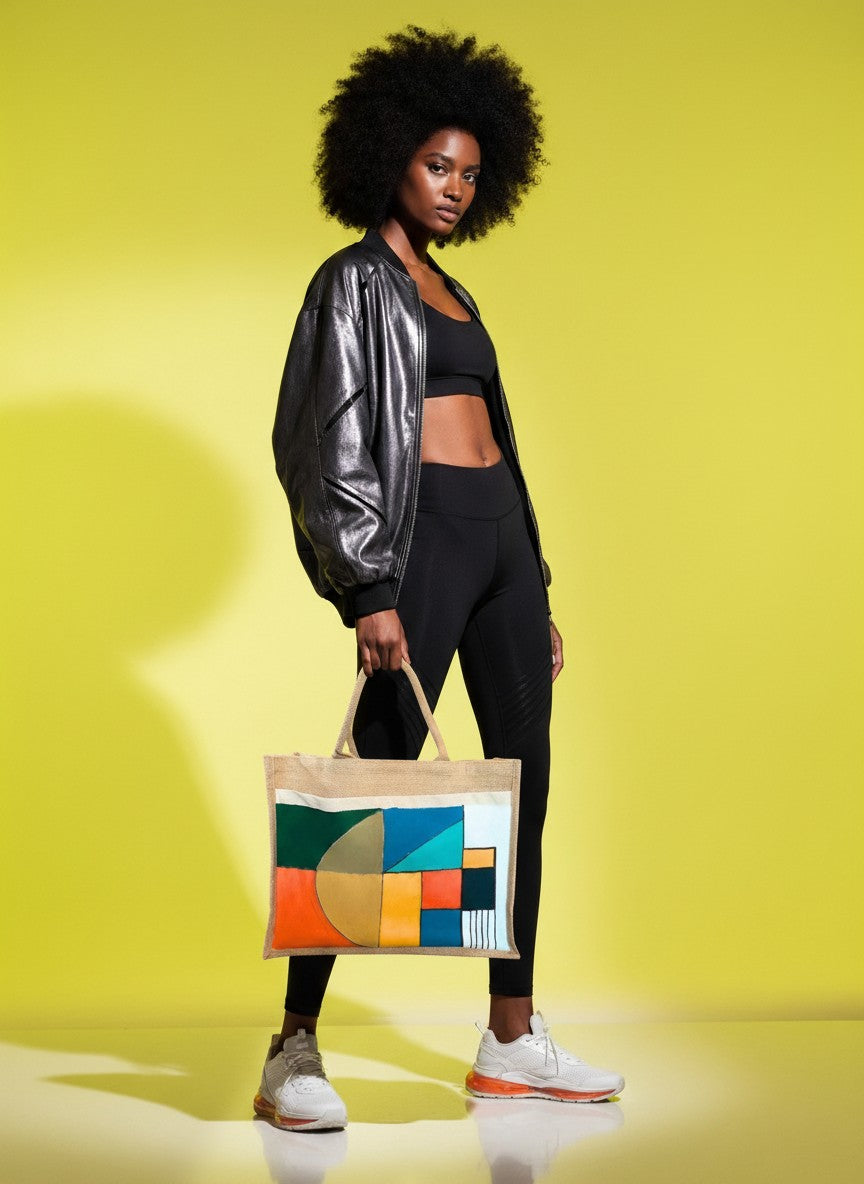 'Osu' Hand-Painted Medium Hessian and Canvas Tote